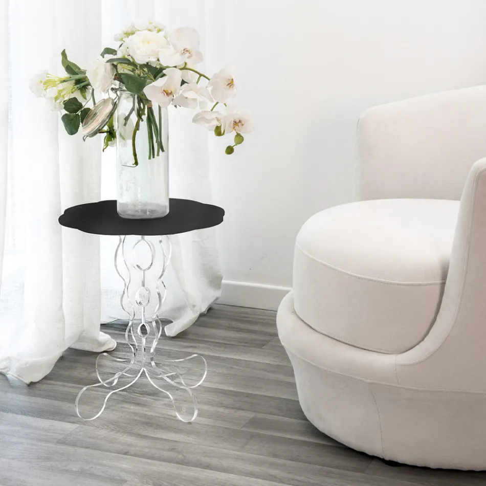 Okrągły czarny stolik kawowy o średnicy 36 cm nowoczesny design Janis, wyprodukowany we Włoszech Viadurini