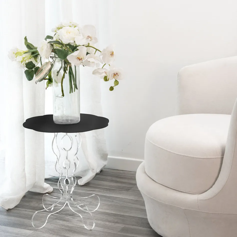 Okrągły czarny stolik kawowy o średnicy 50 cm Janis nowoczesny design, wyprodukowany we Włoszech Viadurini