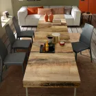 Rozkładany stolik kawowy z drewna i czarnego metalu Made in Italy - Niverio Viadurini