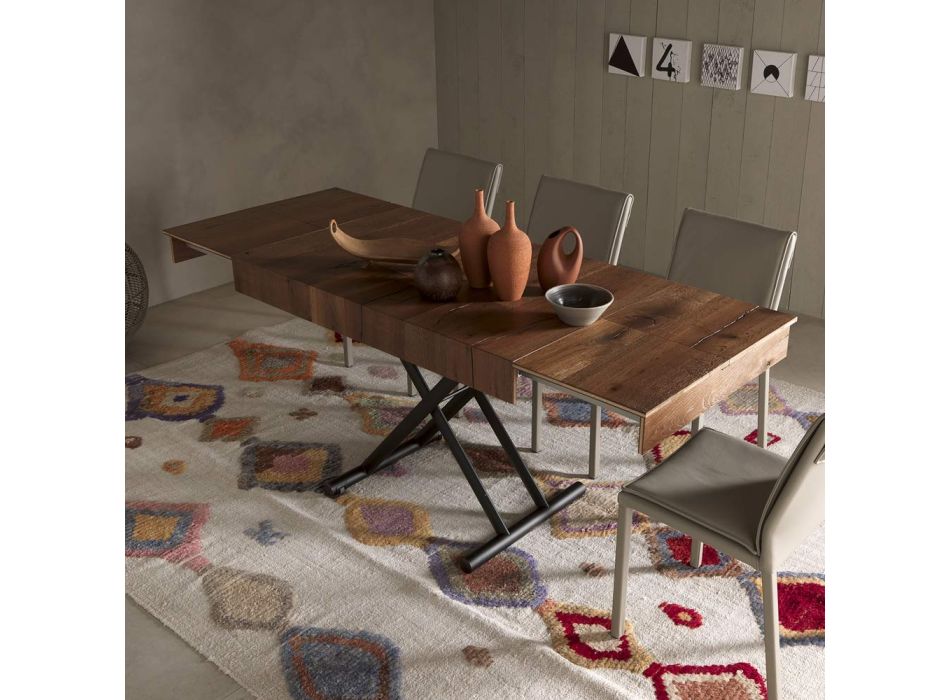 Transformowalny stolik kawowy z metalu i drewna Made in Italy - Polaris Viadurini