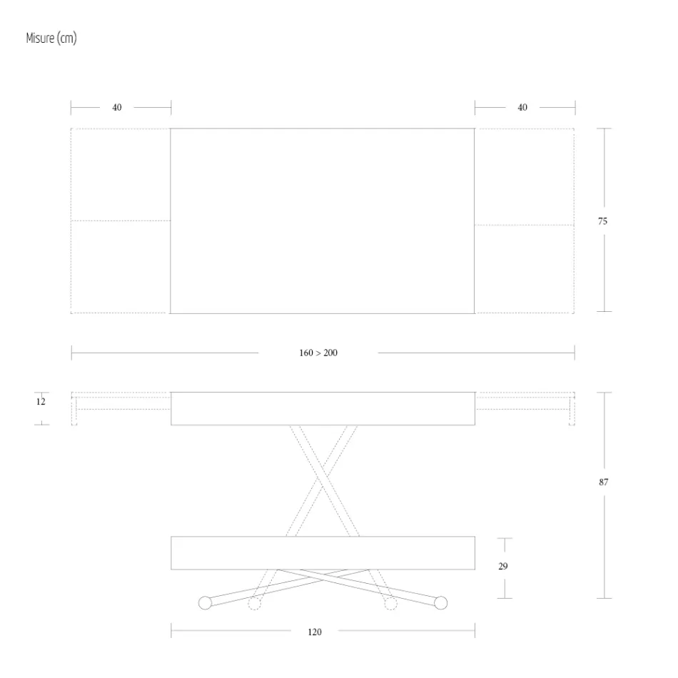 Transformowalny stolik kawowy z metalu i drewna Made in Italy - Polaris Viadurini