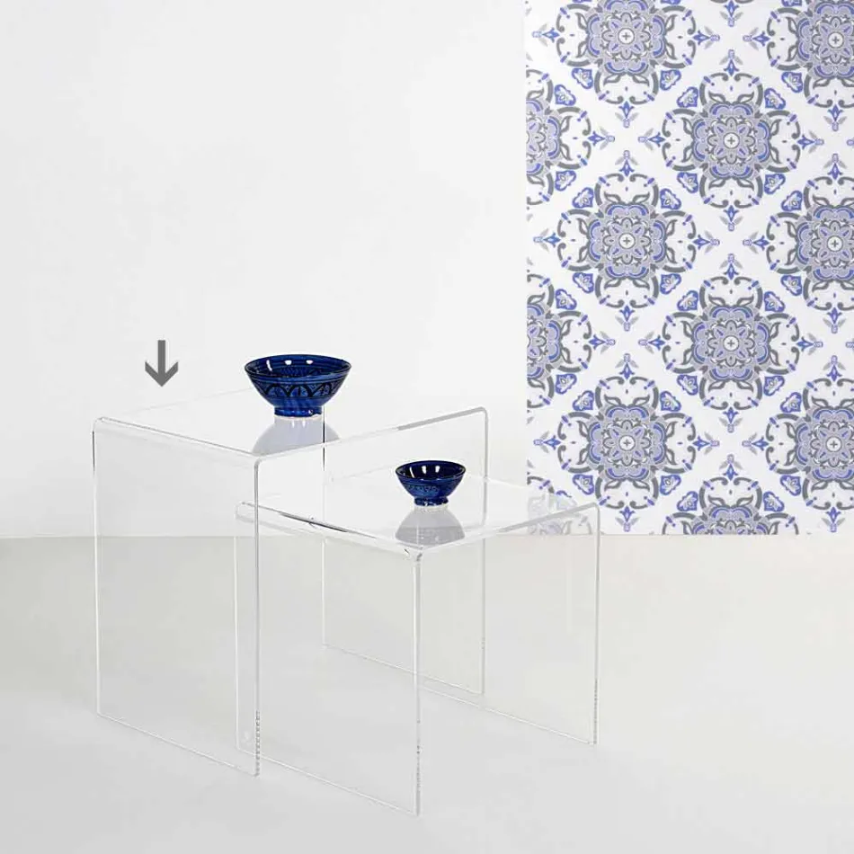 Nowoczesny design przezroczysty stół 50x50cm Terry Big, wyprodukowany we Włoszech Viadurini