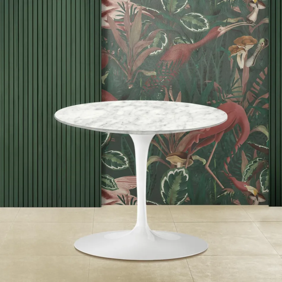 Stolik Kawowy Tulipan Eero Saarinen H 39 z Marmurowym Blatem Carrara Made in Italy - Scarlet Viadurini