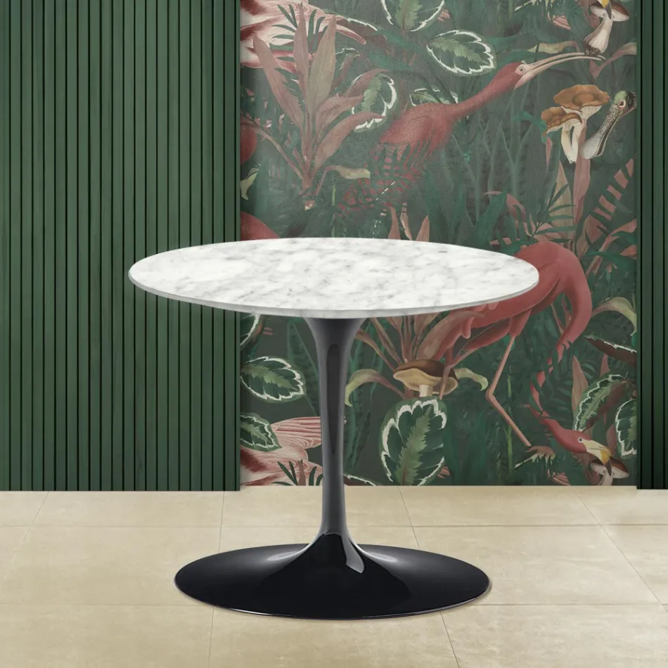Stolik Kawowy Tulipan Eero Saarinen H 39 z Marmurowym Blatem Carrara Made in Italy - Scarlet Viadurini