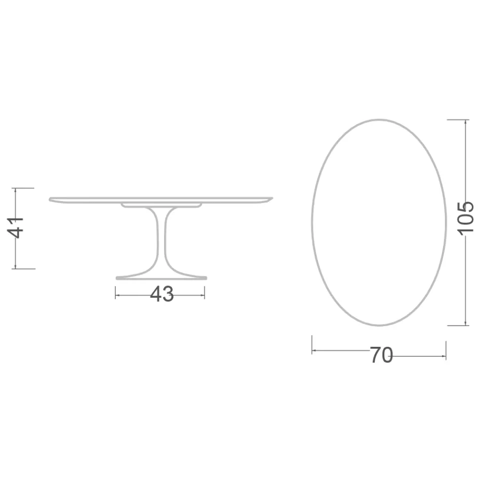 Stolik kawowy tulipan Eero Saarinen H 41 z owalnym blatem z marmuru Carrara Statuarietto Viadurini
