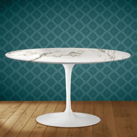 Stolik kawowy Eero Saarinen H 41 Oval Tulip w kolorze ceramicznym Aura 22 Made in Italy - Scarlet Viadurini