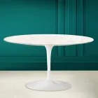 Stolik kawowy Eero Saarinen H 41 Oval Tulip z ceramiki Diamond Cream Made in Italy - Scarlet Viadurini