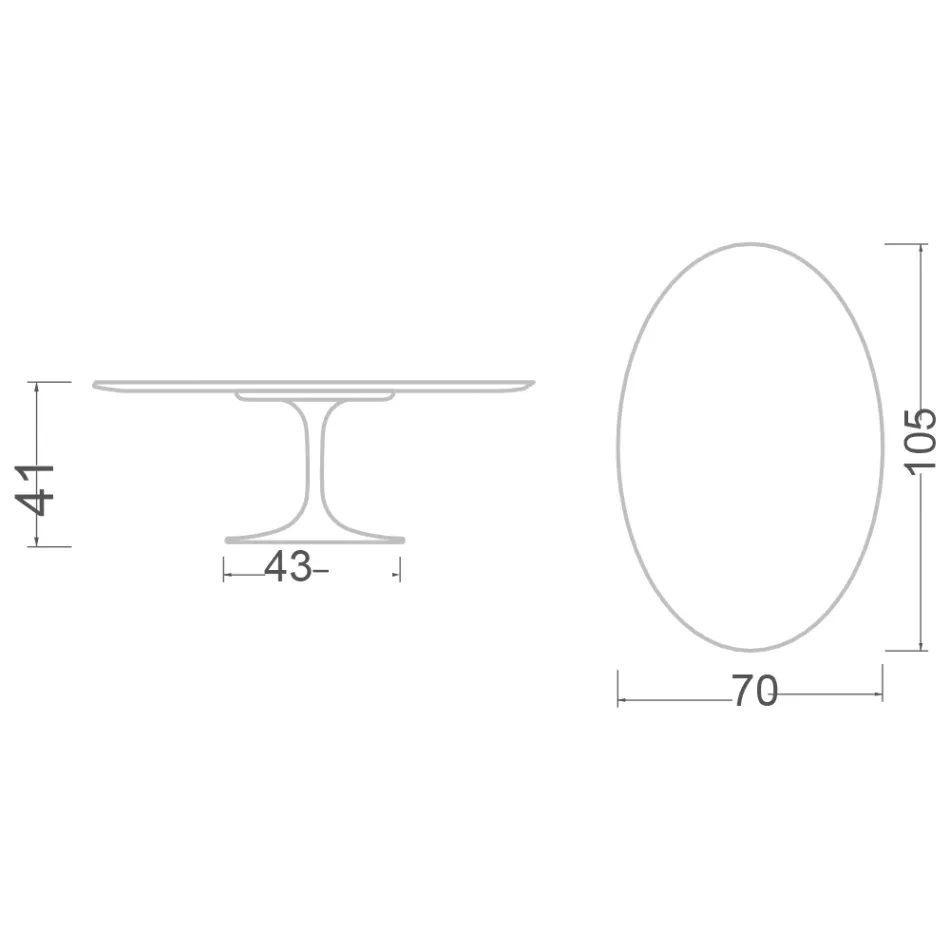 Stolik kawowy Eero Saarinen H 41 Oval Tulip z ceramiki Diamond Cream Made in Italy - Scarlet Viadurini