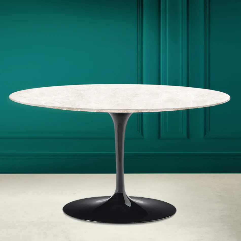 Stolik kawowy Eero Saarinen H 41 Oval Tulip z ceramiki Diamond Cream Made in Italy - Scarlet Viadurini
