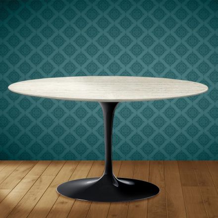 Stolik kawowy Tulip Eero Saarinen H 41 owalny z ceramiki Marmorio Made in Italy - Scarlet Viadurini
