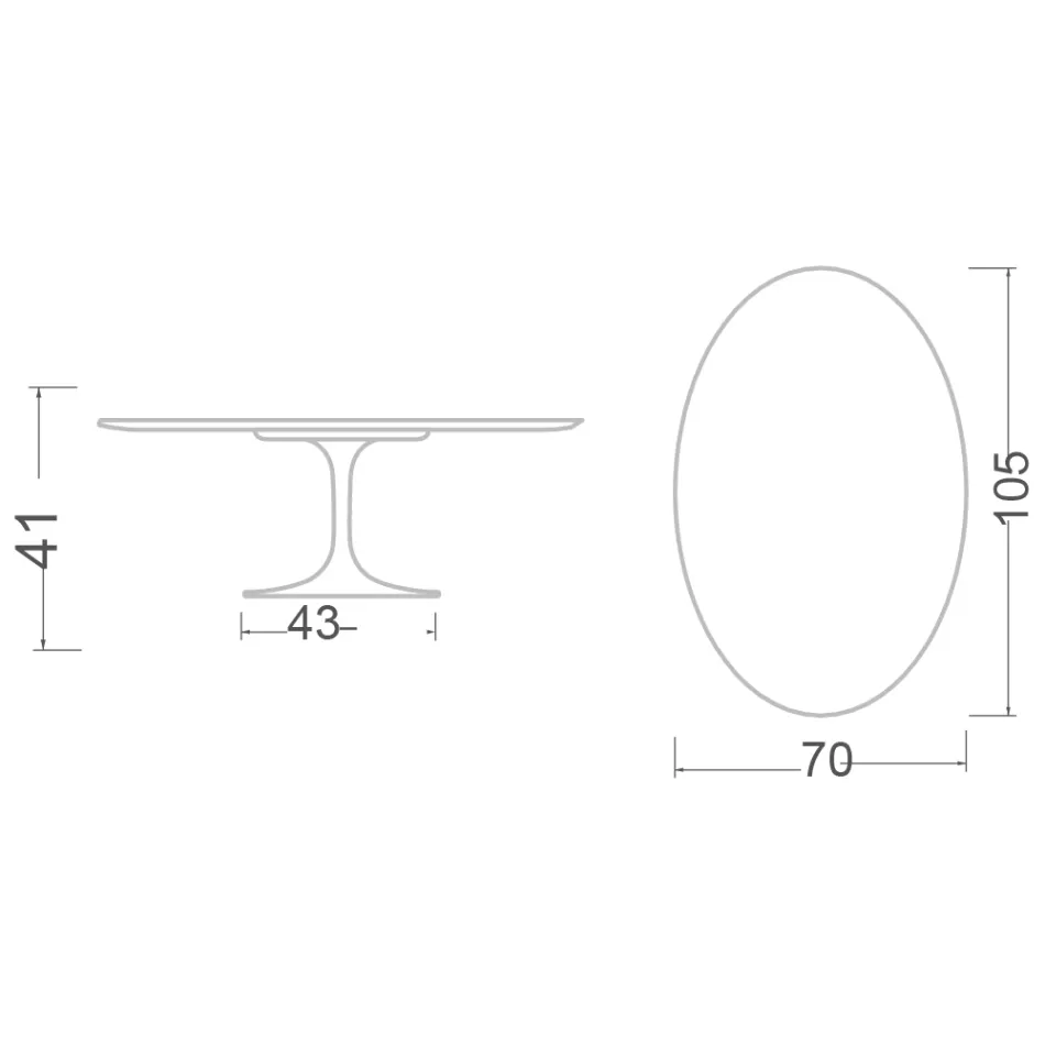 Stolik kawowy Eero Saarinen H 41 Oval Tulip z ceramiki Moonè Made in Italy - Scarlet Viadurini