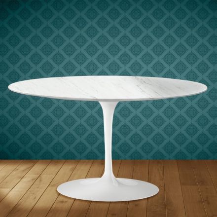 Stolik kawowy Tulip Eero Saarinen H 41 owalny z ceramiki Salina Made in Italy - Scarlet Viadurini