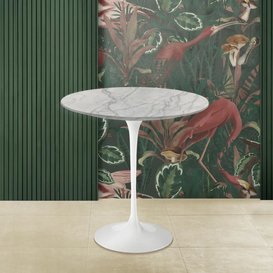 Stolik kawowy Eero Saarinen Tulip H 52 w marmurze Carrara Statuarietto Made in Italy - Scarlet Viadurini