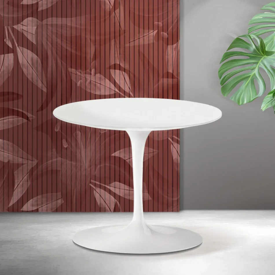 Stolik kawowy Saarinen Tulip, wys. 39 cm, matowa biel, ceramika Florim - szkarłat Viadurini
