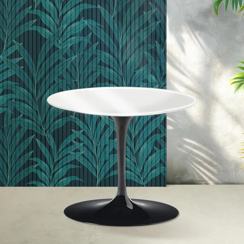 Stolik kawowy Saarinen Tulip, wys. 39 cm, w połyskującej białej ceramice Florim - Scarlet Viadurini