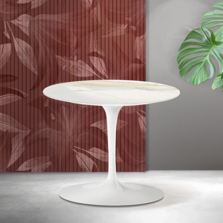 Stolik kawowy Saarinen Tulip, wys. 39 cm, z ceramiki Florim Calacatta Gold Matt - Scarlet Viadurini