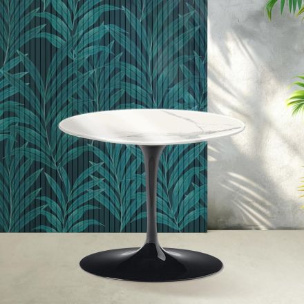 Stolik kawowy Saarinen Tulip, wys. 39 cm, z błyszczącej ceramiki Statuario Florim w kolorze szkarłatnym Viadurini