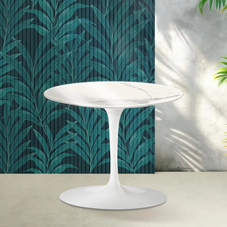 Stolik kawowy Saarinen Tulip, wys. 39 cm, z błyszczącej ceramiki Statuario Florim w kolorze szkarłatnym Viadurini
