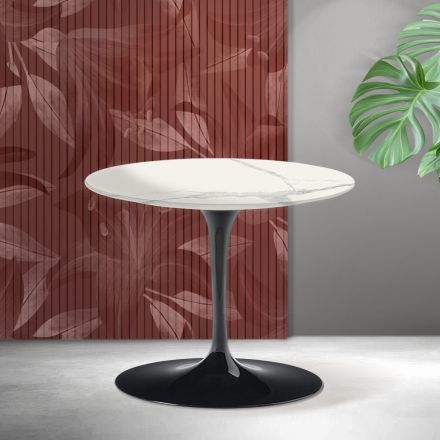 Stolik kawowy Saarinen Tulip, wys. 39 cm, z matowej ceramiki Florim Statuario w kolorze szkarłatnym Viadurini