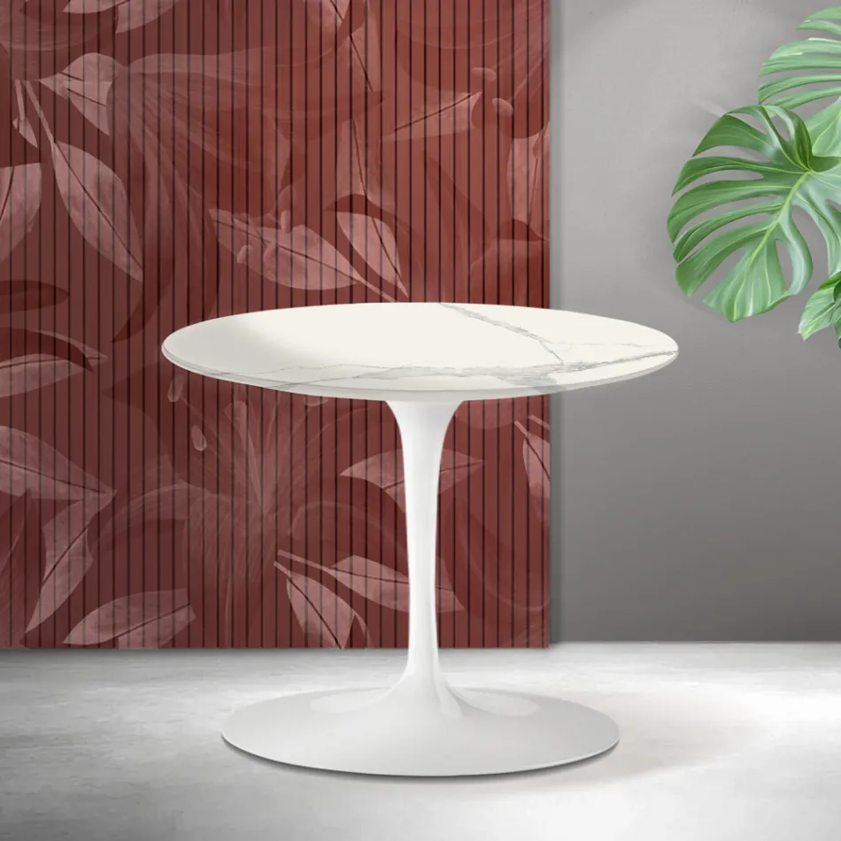 Stolik kawowy Saarinen Tulip, wys. 39 cm, z matowej ceramiki Florim Statuario w kolorze szkarłatnym Viadurini