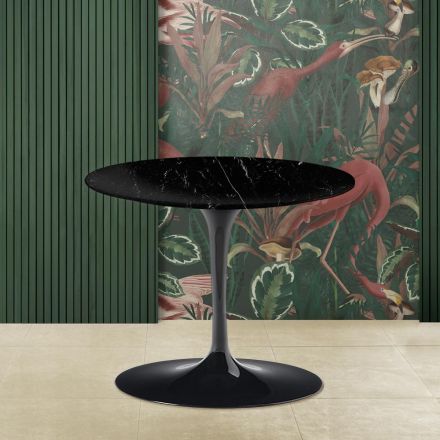 Okrągły stolik kawowy Tulip Saarinen H 39 z czarnego marmuru Marquinia Made in Italy - Scarlet Viadurini