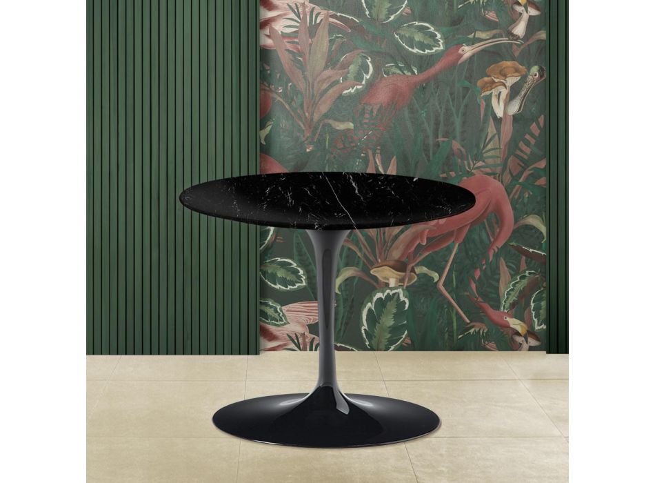 Okrągły stolik kawowy Tulip Saarinen H 39 z czarnego marmuru Marquinia Made in Italy - Scarlet Viadurini
