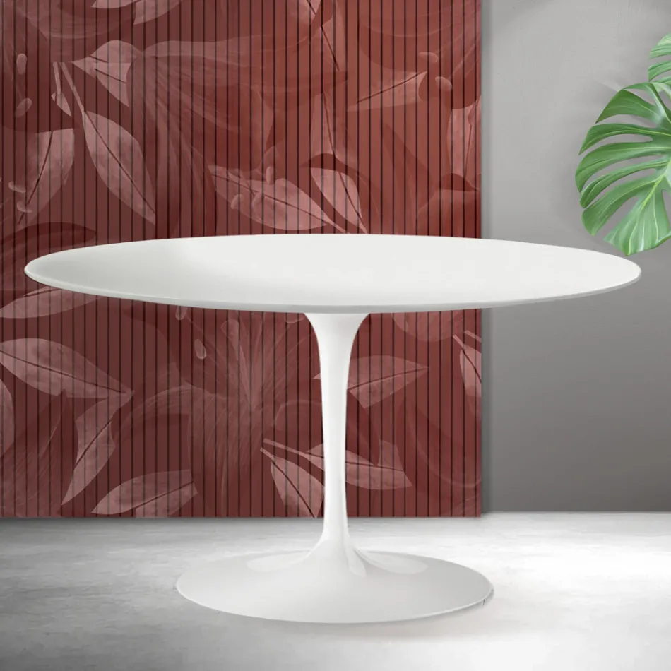 Stolik kawowy Saarinen Tulip, wys. 41 cm, matowa biel, ceramika Florim - szkarłat Viadurini