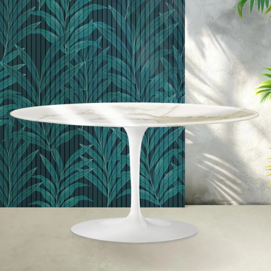 Stolik kawowy Saarinen Tulip, wys. 41 cm, z błyszczącej ceramiki Florim Calacatta Gold w kolorze szkarłatnym Viadurini