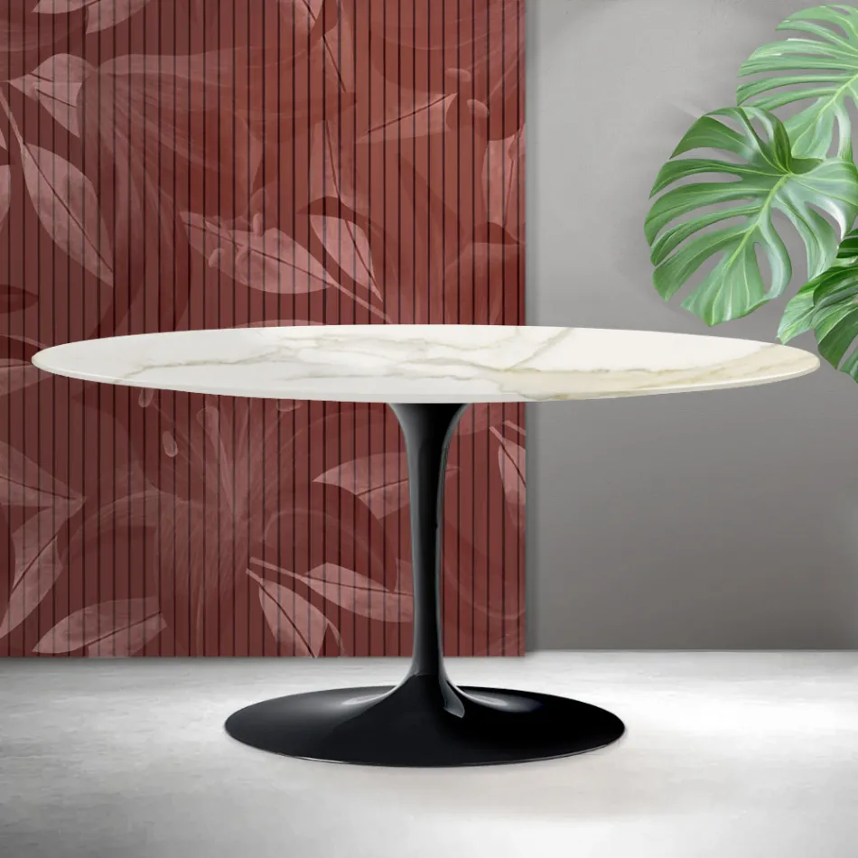 Stolik kawowy Saarinen Tulip, wys. 41 cm, z ceramiki Florim Calacatta Gold Matt - Scarlet Viadurini