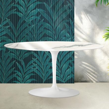 Stolik kawowy Saarinen Tulip H 41 cm z błyszczącej ceramiki Statuario Florim w kolorze szkarłatnym Viadurini