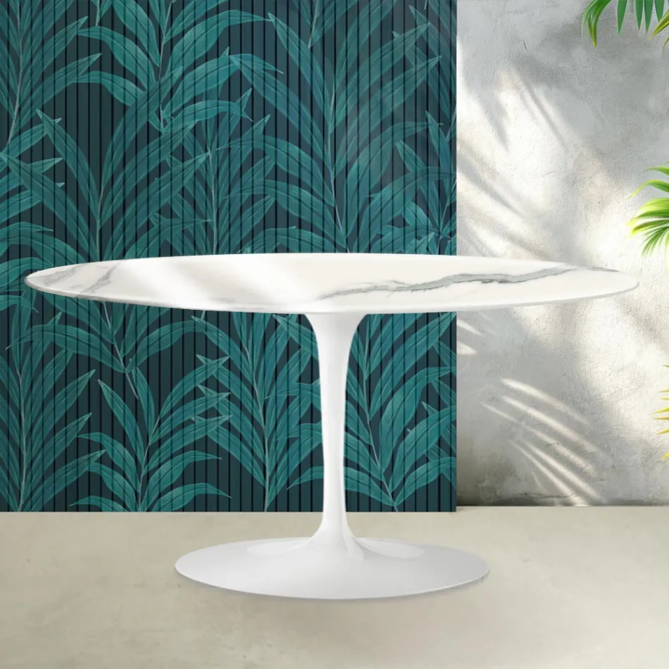 Stolik kawowy Saarinen Tulip H 41 cm z błyszczącej ceramiki Statuario Florim w kolorze szkarłatnym Viadurini