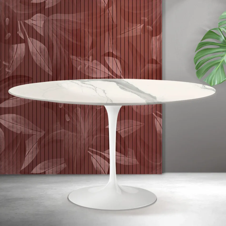 Stolik kawowy Saarinen Tulip H 41 cm z matowej ceramiki Florim Statuario w kolorze szkarłatnym Viadurini