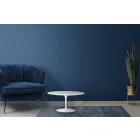 Stolik kawowy Tulip Saarinen H 41 z owalnym blatem z białego płynnego laminatu Made in Italy - Scarlet Viadurini