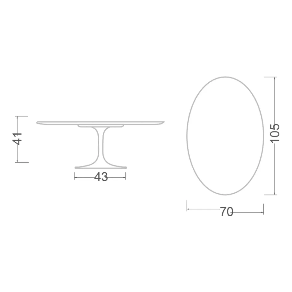 Stolik kawowy Tulip Saarinen H 41 z owalnym blatem z białego płynnego laminatu Made in Italy - Scarlet Viadurini