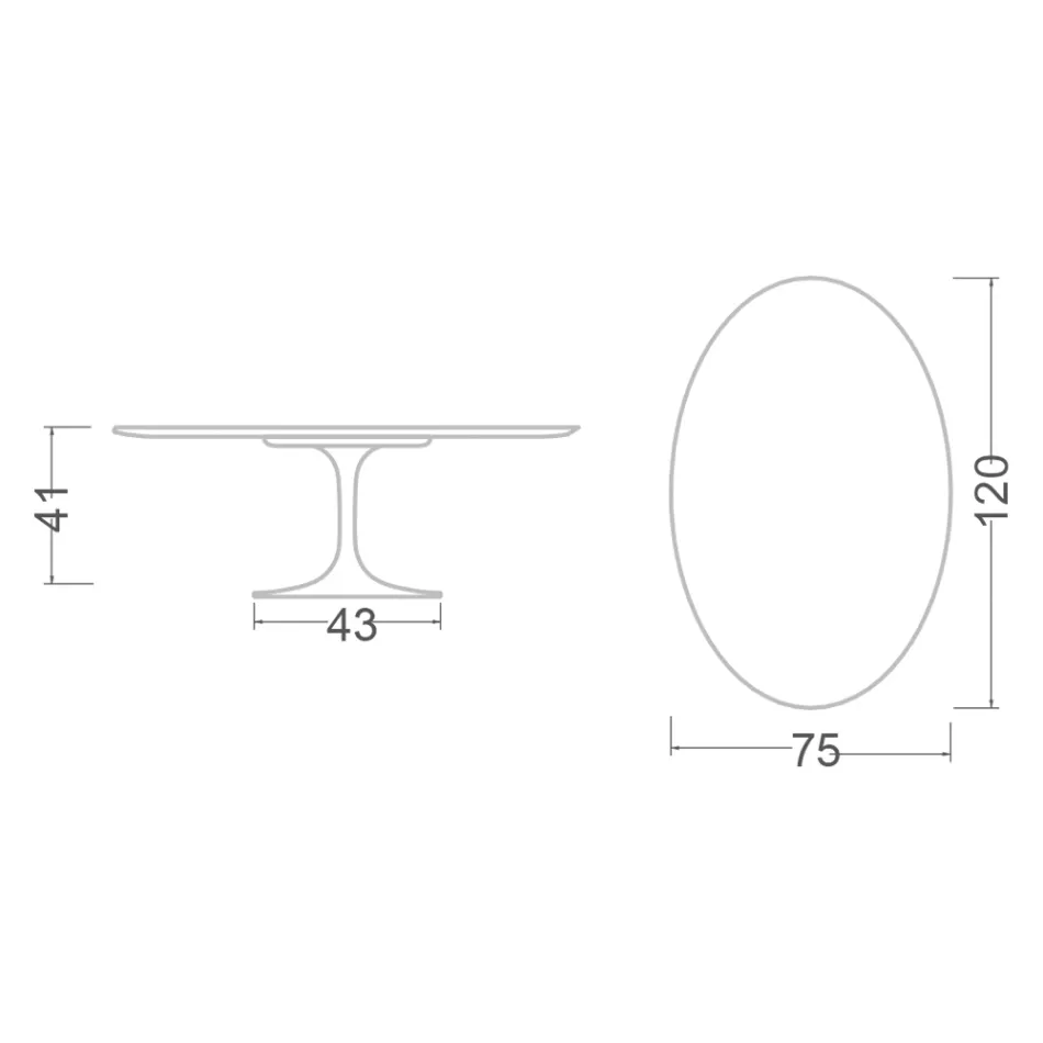 Stolik kawowy Tulip Saarinen H 41 z białego owalnego płynnego laminatu Made in Italy - Scarlet Viadurini