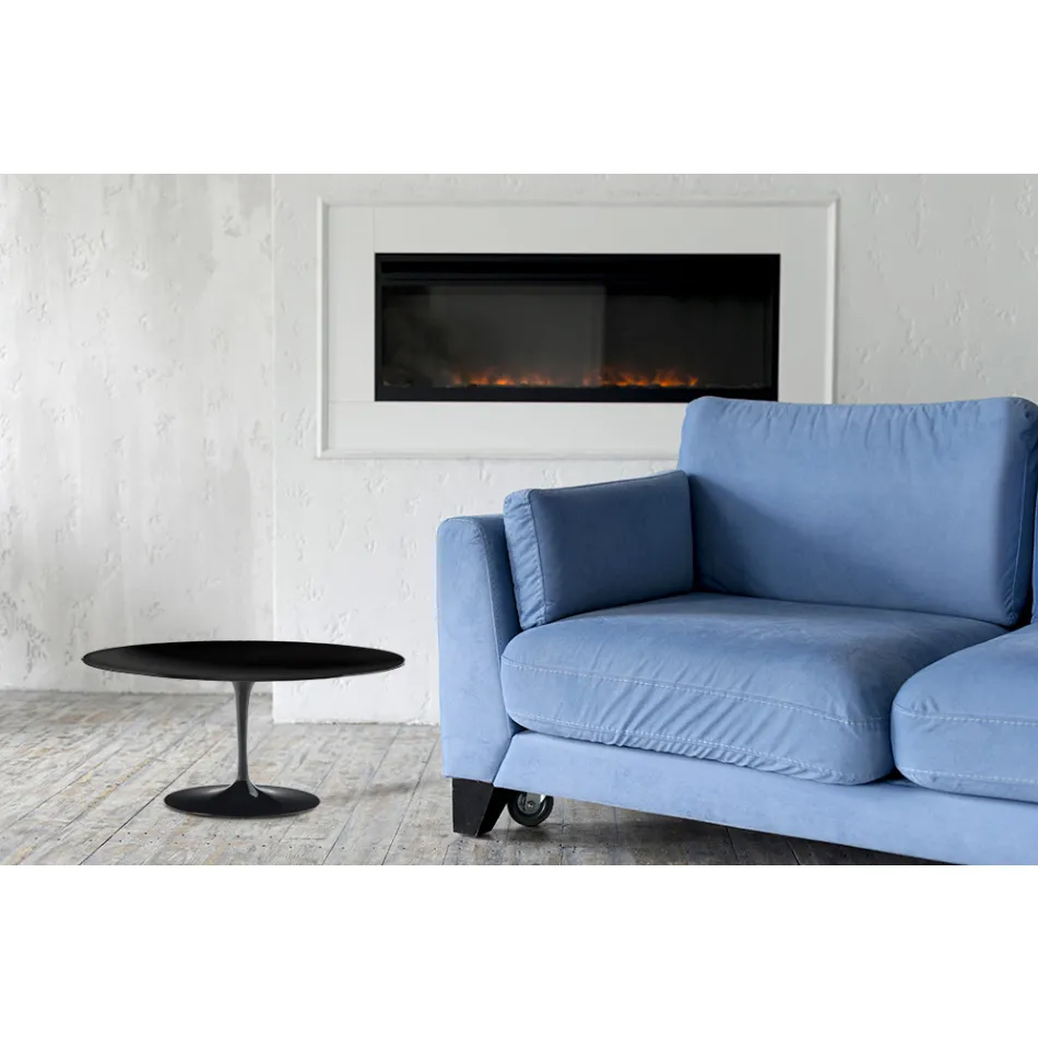 Stolik kawowy Tulip Saarinen H 41 z czarnego owalnego płynnego laminatu Made in Italy - Scarlet Viadurini