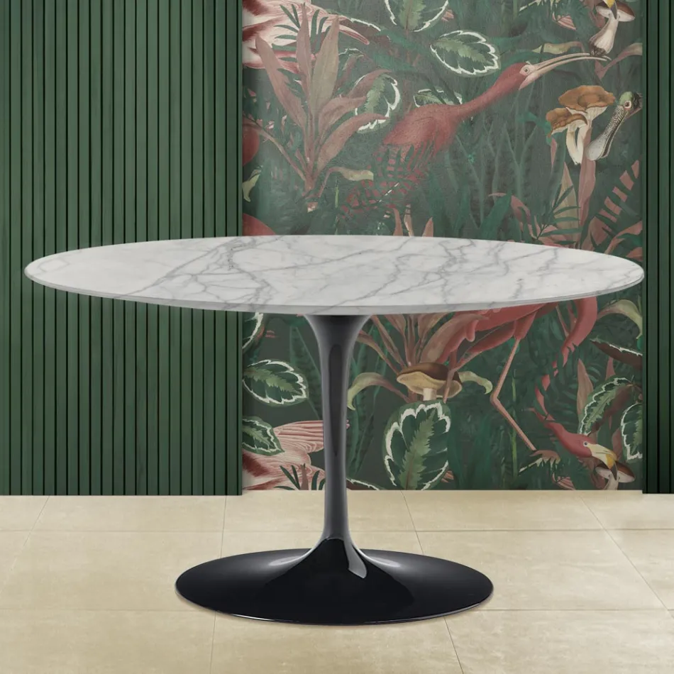 Stolik kawowy Tulip Saarinen H 41 w marmurze Statuarietto Carrara Made in Italy - Scarlet Viadurini
