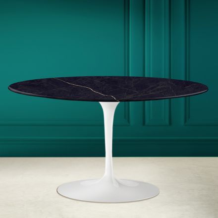 Owalny stolik kawowy Tulip Saarinen H 41 z ceramicznym blatem Noir Laurent Viadurini