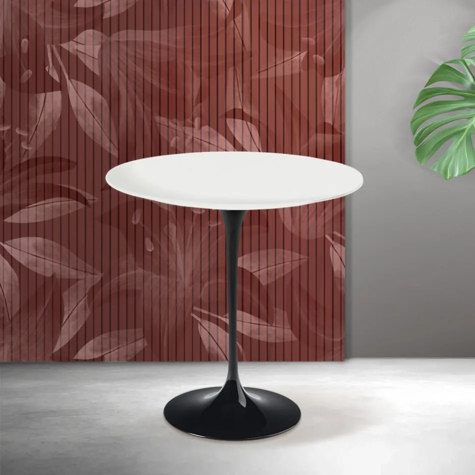 Stolik kawowy Saarinen Tulip, wys. 52 cm, matowa biel, ceramika Florim, szkarłat Viadurini