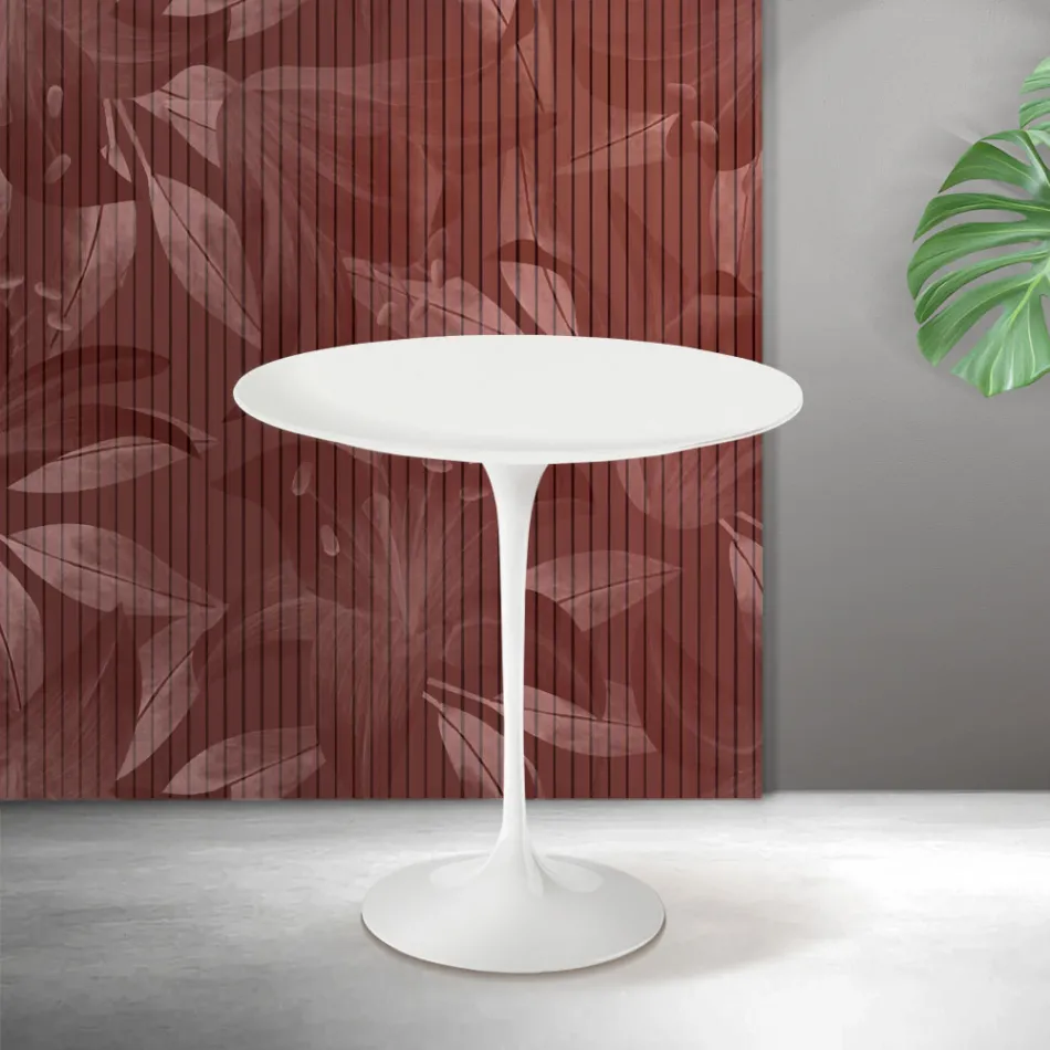 Stolik kawowy Saarinen Tulip, wys. 52 cm, matowa biel, ceramika Florim, szkarłat Viadurini
