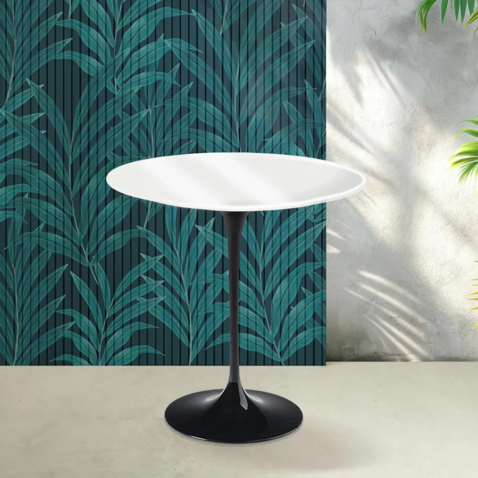 Stolik kawowy Saarinen Tulip H 52 cm w połyskującej białej ceramice Florim - Scarlet Viadurini