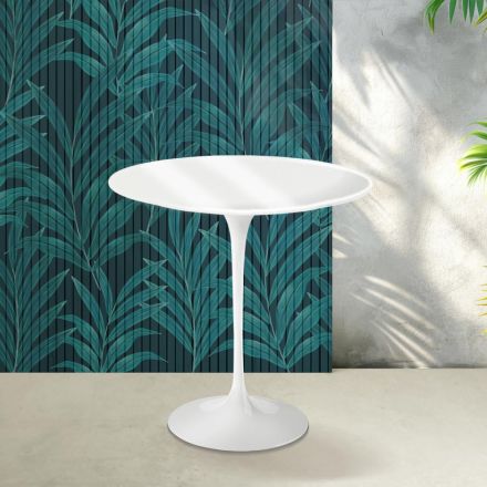 Stolik kawowy Saarinen Tulip H 52 cm w połyskującej białej ceramice Florim - Scarlet Viadurini