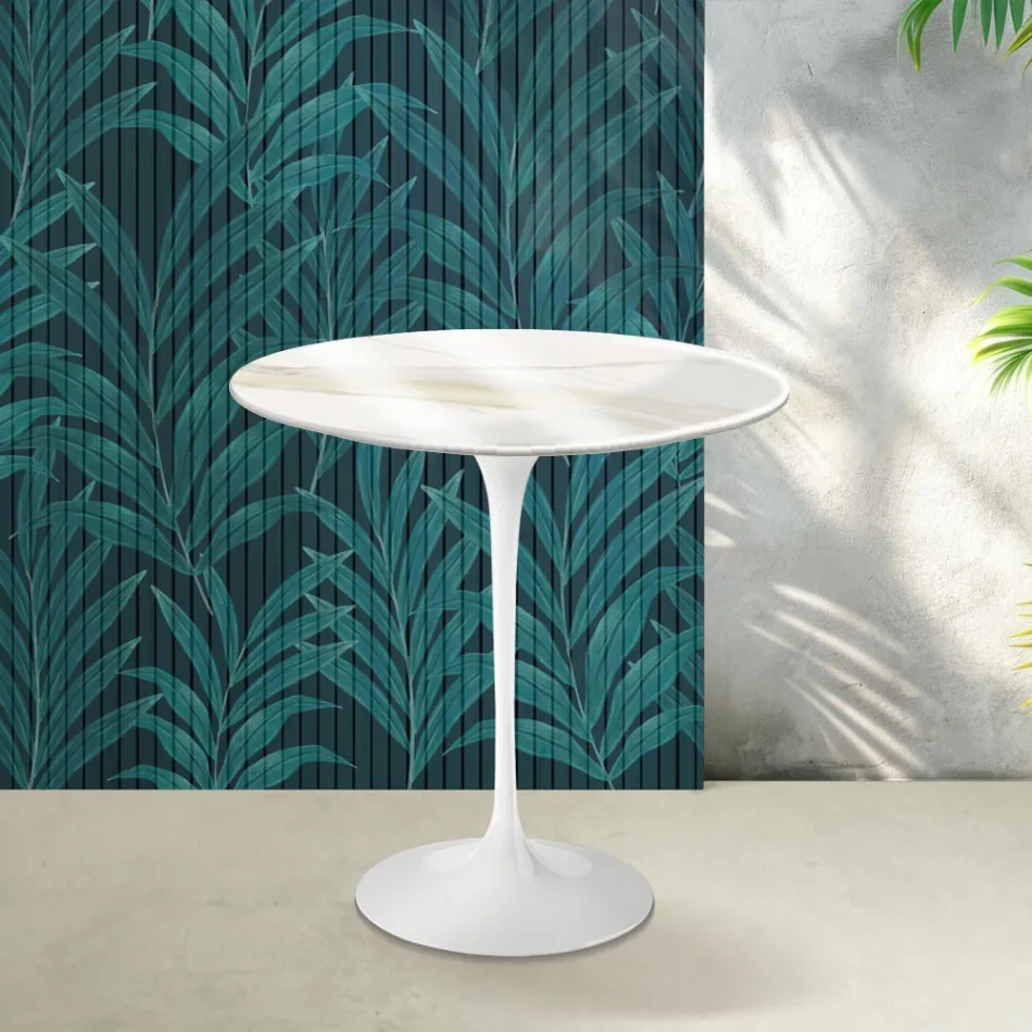 Stolik kawowy Saarinen Tulip, wys. 52 cm, z ceramiki Florim Calacatta Gold Gloss, w kolorze szkarłatnym Viadurini