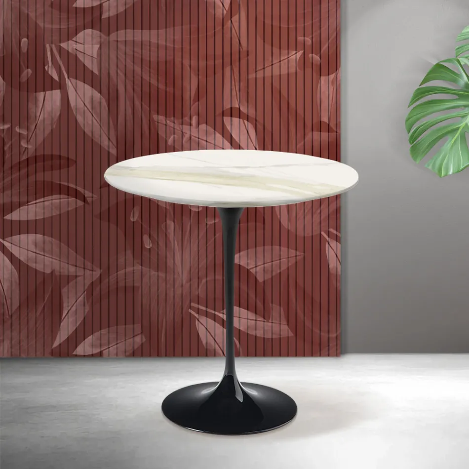 Stolik kawowy Saarinen Tulip, wys. 52 cm, z ceramiki Florim Calacatta Gold Matt - Scarlet Viadurini