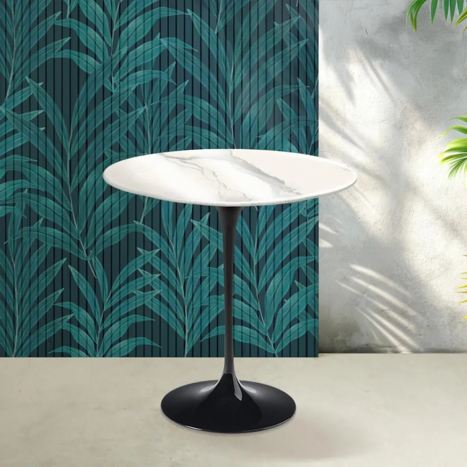 Stolik kawowy Saarinen Tulip H 52 cm z błyszczącej ceramiki Statuario Florim w kolorze szkarłatnym Viadurini