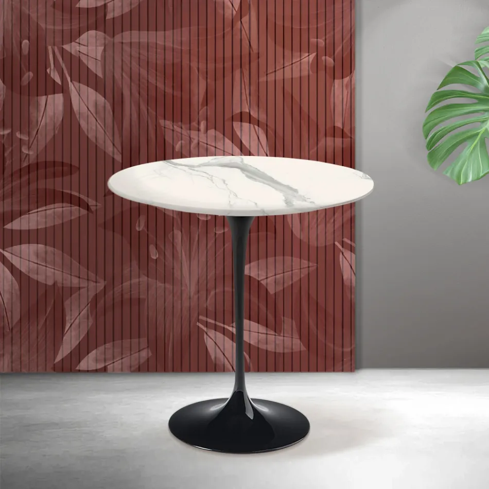 Stolik kawowy Saarinen Tulip H 52 cm z matowej ceramiki Florim Statuario w kolorze szkarłatnym Viadurini