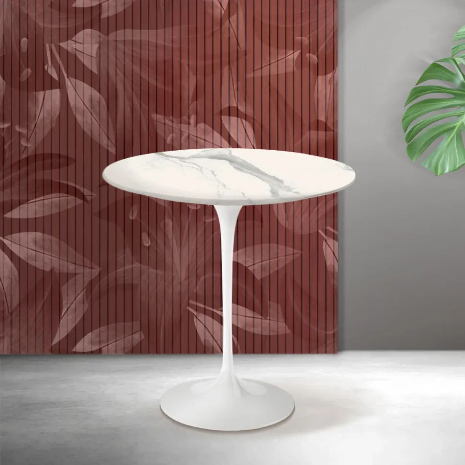 Stolik kawowy Saarinen Tulip H 52 cm z matowej ceramiki Florim Statuario w kolorze szkarłatnym Viadurini