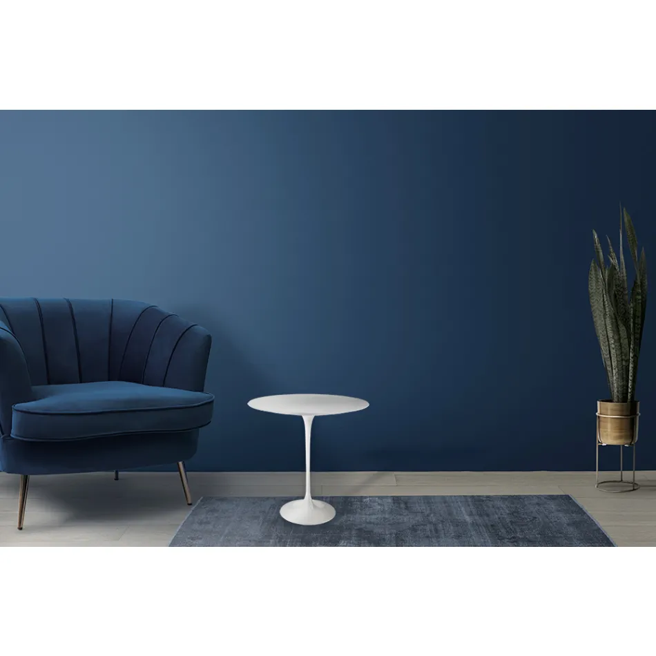Stolik kawowy Tulip Saarinen H 52 z owalnym blatem z białego płynnego laminatu Made in Italy - Scarlet Viadurini