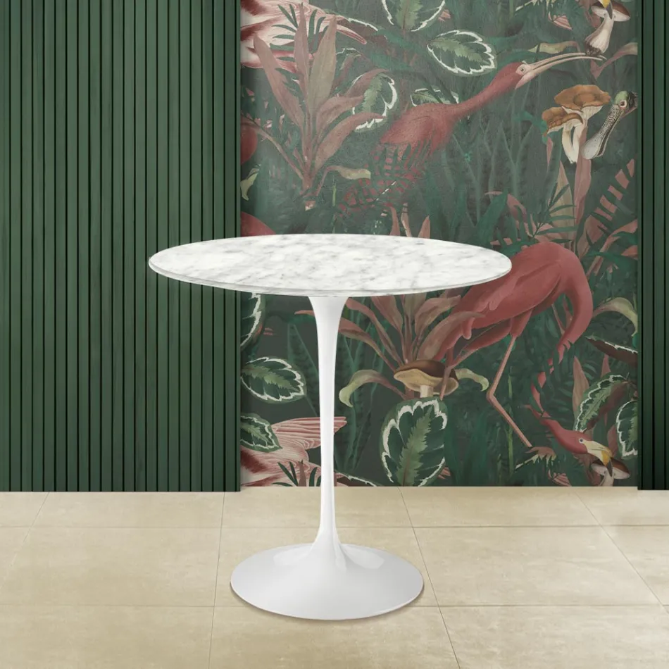 Stolik kawowy Tulip Saarinen H 52 z owalnym blatem z marmuru Carrara Made in Italy - Scarlet Viadurini