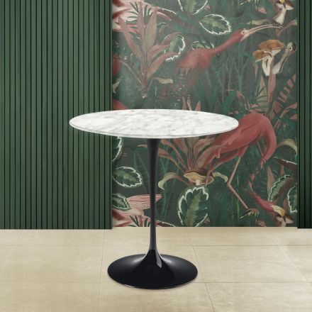 Stolik kawowy Tulip Saarinen H 52 z owalnym blatem z marmuru Carrara Made in Italy - Scarlet Viadurini